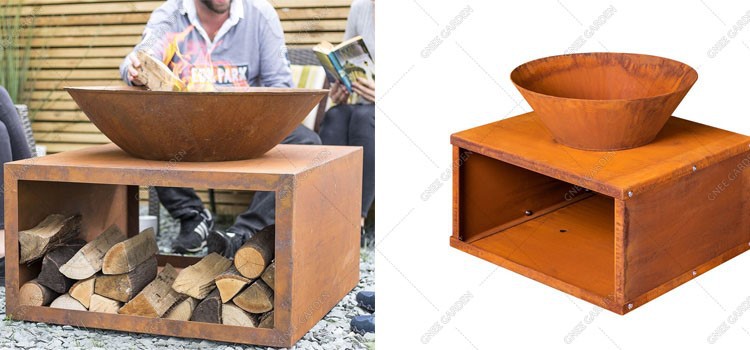 Corten Steel outdoor firepit With Wood storage Corten Steel outdoor firepit With Wood storage