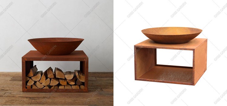 Corten Steel outdoor firepit With Wood storage Corten Steel outdoor firepit With Wood storage