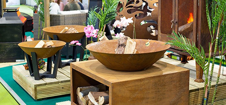 Corten Steel outdoor firepit With Wood storage Corten Steel outdoor firepit With Wood storage