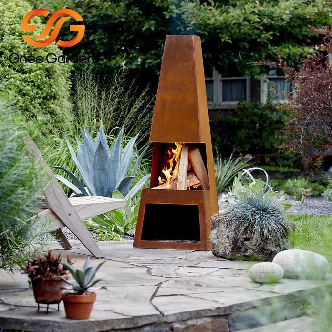 Corten Steel patio fireplace
