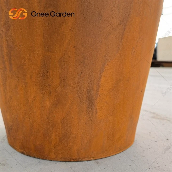 Corten Steel Round Flower Pot Outside Garden