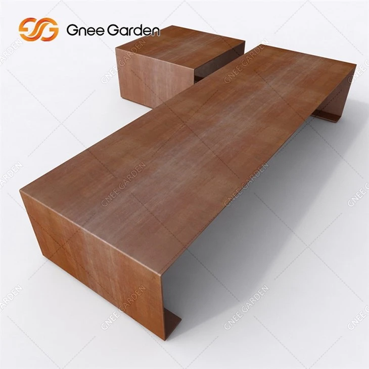Crossed Contemporary Laser-cut Steel Bench Corten Steel Rusted Steel
