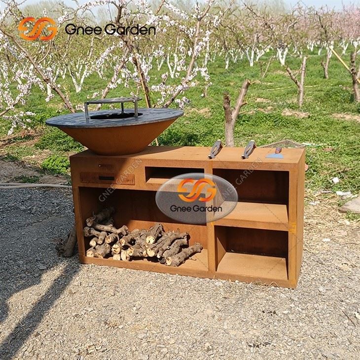 Heavy Duty Metal Grills BBQ Europe New Design Garden Kitchens Fire Pit Barbeque Corten Steel Outdoor Charcoal BBQ Grill