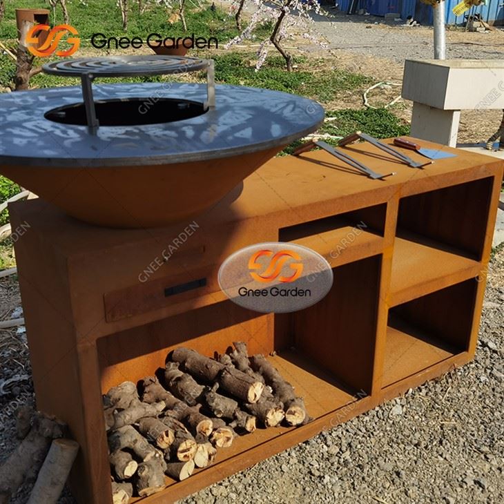 Resistents graelles metàl·liques BBQ Europa Cuines de nou disseny de jardí Barbacoa de foc Barbacoa d'acer Corten Grill de barbacoa de carbó a l'aire lliure