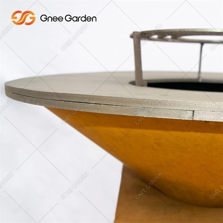 Outdoor Bbq Corten Steel Fire Pit Grill With Side Tray Corten Steel Bbq
