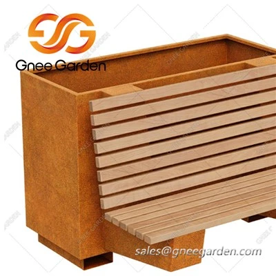 Banc de jardinera exterior d'acer Corten