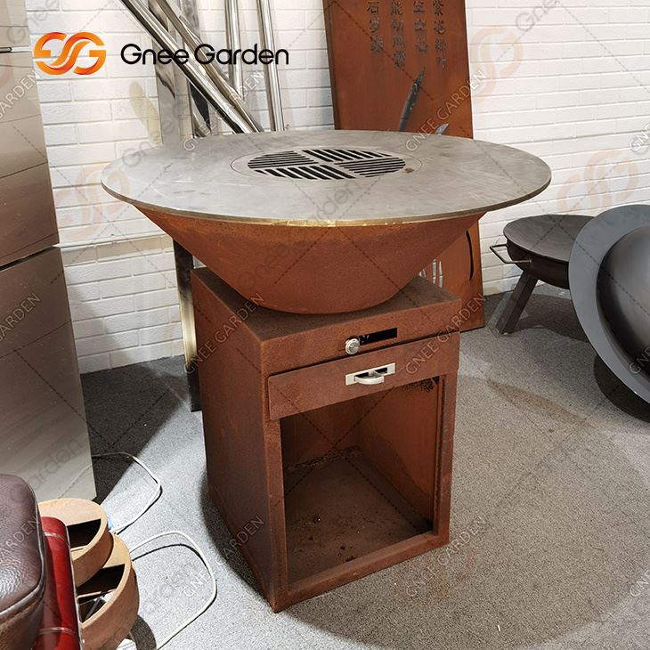 Llar de foc a l'aire lliure amb calor de fusta d'acer corten de nivell superior de 3 mm de gruix