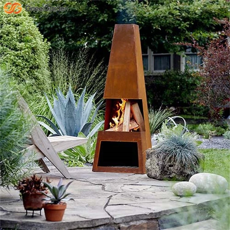 Weathering Steel Standalone Fireplace For Gardening Weathering Steel Standalone Fireplace For Gardening