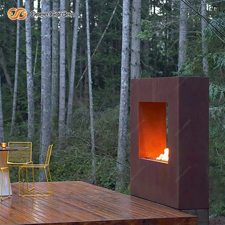 Free Standing Weathering Steel Outdoor Fireplace